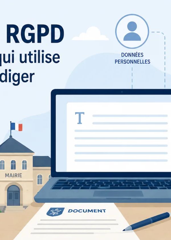 Secrétaire de mairie vérifiant la conformité RGPD avant d'utiliser une IA pour rédiger un document communal