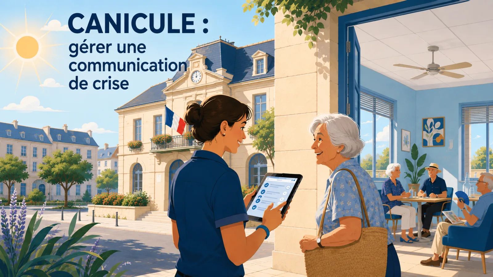 Agent municipal d'une commune française diffusant des messages d'alerte canicule à la population