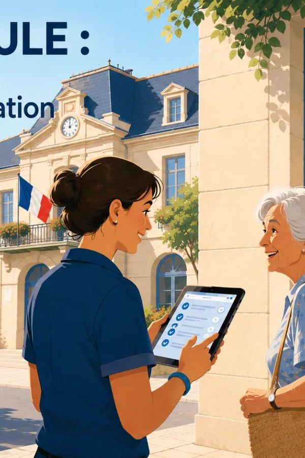 Agent municipal d'une commune française diffusant des messages d'alerte canicule à la population
