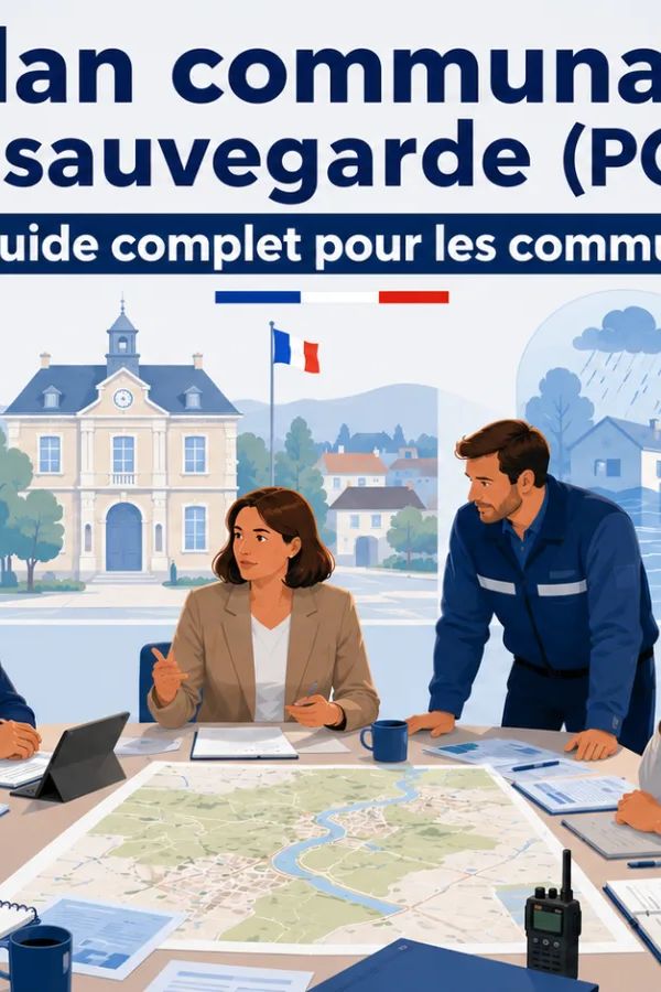 Élus d'une commune française réunis autour du plan communal de sauvegarde en cellule de crise