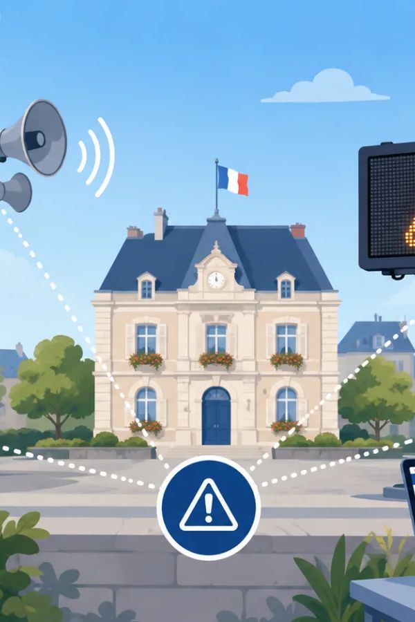 Mairie française alertant ses administrés en cas d'urgence par plusieurs canaux