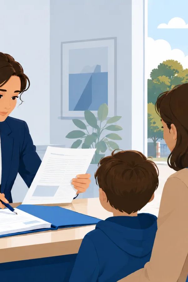 Agent de mairie traitant une inscription scolaire au guichet des affaires scolaires