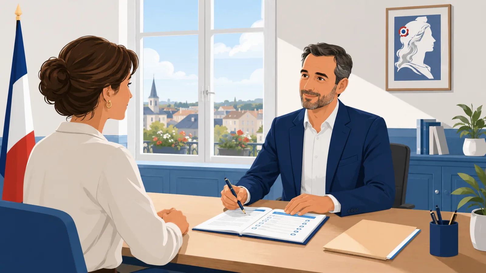 Maire conduisant l'entretien professionnel annuel de sa secrétaire de mairie